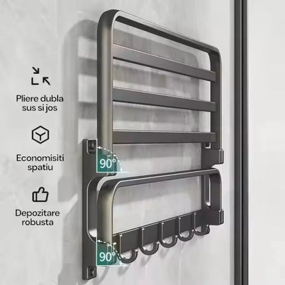 Suport multifunctional, tip etajera, cu 5 carlige, din aluminiu, Naimeed D6162, Gri