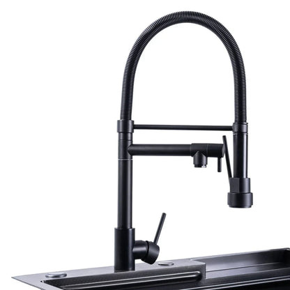 Baterie chiuveta de bucatarie, rotire 360°, multifunctionala, cu design modern si furtun flexibil, Naimeed D6180, Negru