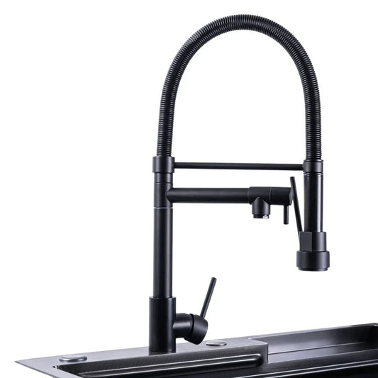 Baterie chiuveta de bucatarie, rotire 360°, multifunctionala, cu design modern si furtun flexibil, Naimeed D6180, Negru