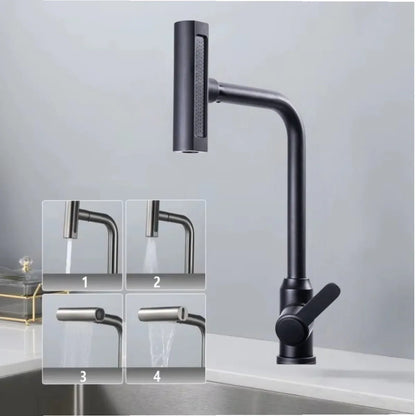 Baterie chiuveta de bucatarie, rotire 360°, multifunctionala, cu design modern, Naimeed D6182, Negru mat