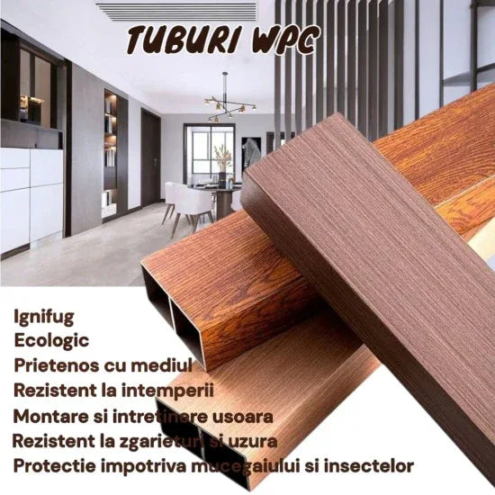 Set 5 profile Rectangular Decorativ Ranforsat WPC, Naimeed D6210, 260x10x5cm, Alb marmura