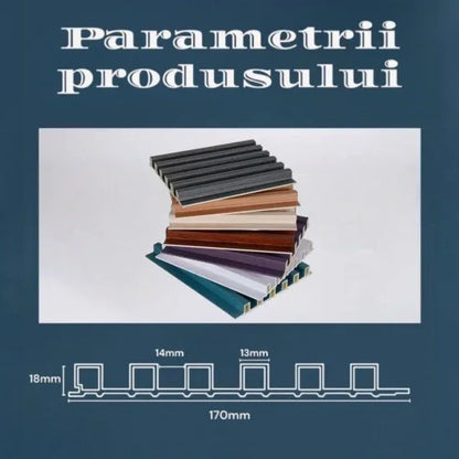Set 5 panouri decorative, riflaj WPC, cu 6 caneluri, Naimeed D6221, 260x17x1.8cm, Gri deschi