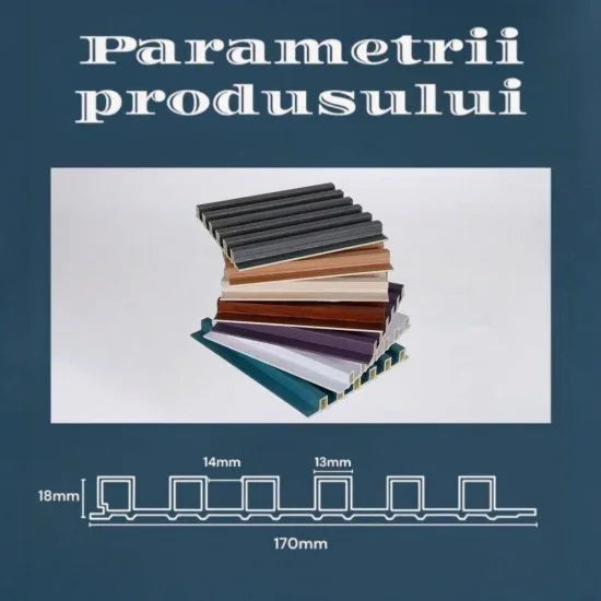 Set 5 panouri decorative, riflaj WPC, cu 6 caneluri, Naimeed D6218, 260x17x1.8cm, Gri marmura
