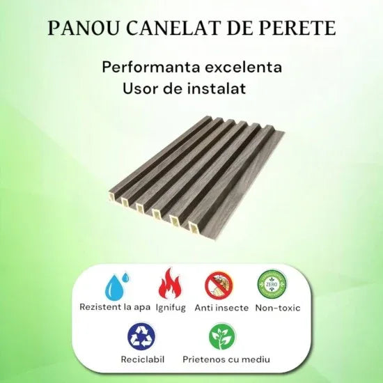Set 5 panouri decorative, riflaj WPC, cu 6 caneluri, Naimeed D6221, 260x17x1.8cm, Gri deschi