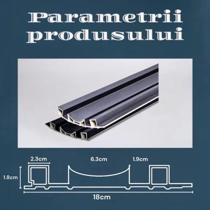 Set 5 panouri decorative, riflaj WPC, Naimeed D6227, 260x18x1.8cm, Negru