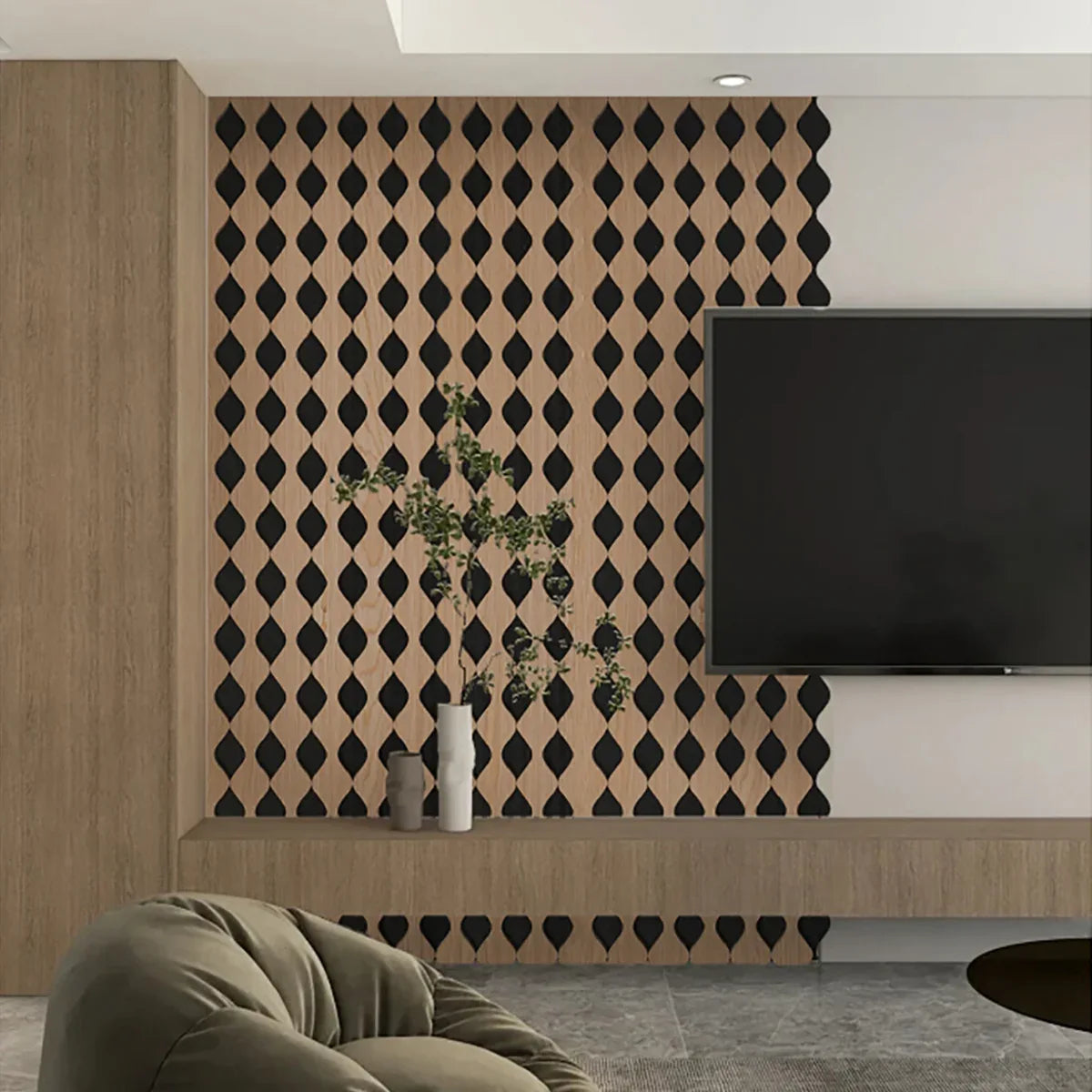 Set 3 Panouri riflaj acustic decorativ, MDF si pasla, Naimeed D6233, 240x30x1.8cm, Castan