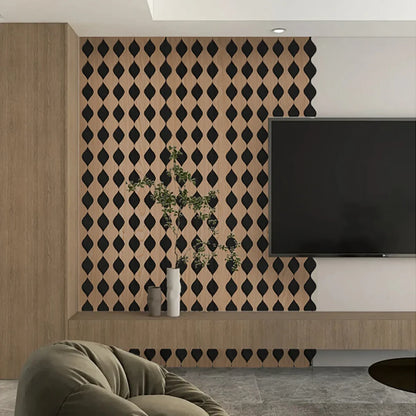 Set 3 Panouri riflaj acustic decorativ, MDF si pasla, Naimeed D6233, 240x30x1.8cm, Castan
