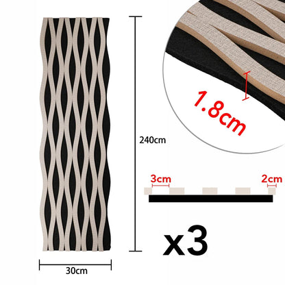 Set 3 Panouri riflaj acustic decorativ, MDF si pasla, Naimeed D6243, 240x30x1.8cm, Gri