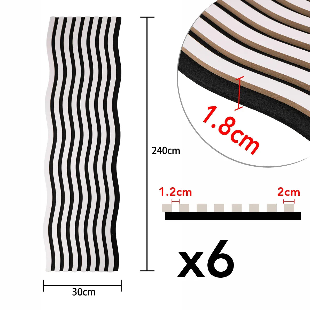 Set 6 Panouri riflaj acustic decorativ, MDF si pasla, Naimeed D6248, 240x30x1.8cm, Alb