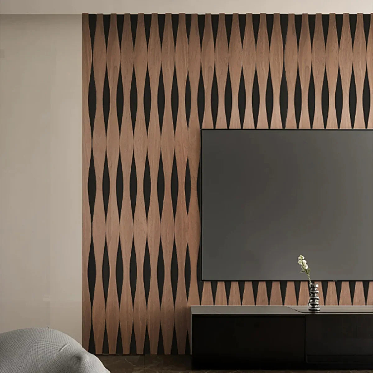 Set 3 Panouri riflaj acustic decorativ, MDF si pasla, Naimeed D6250, 240x30x1.8cm, Tec