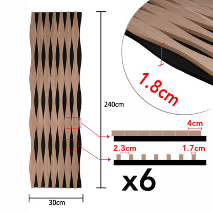 Set 6 Panouri riflaj acustic decorativ, MDF si pasla, Naimeed D6250, 240x30x1.8cm, Tec
