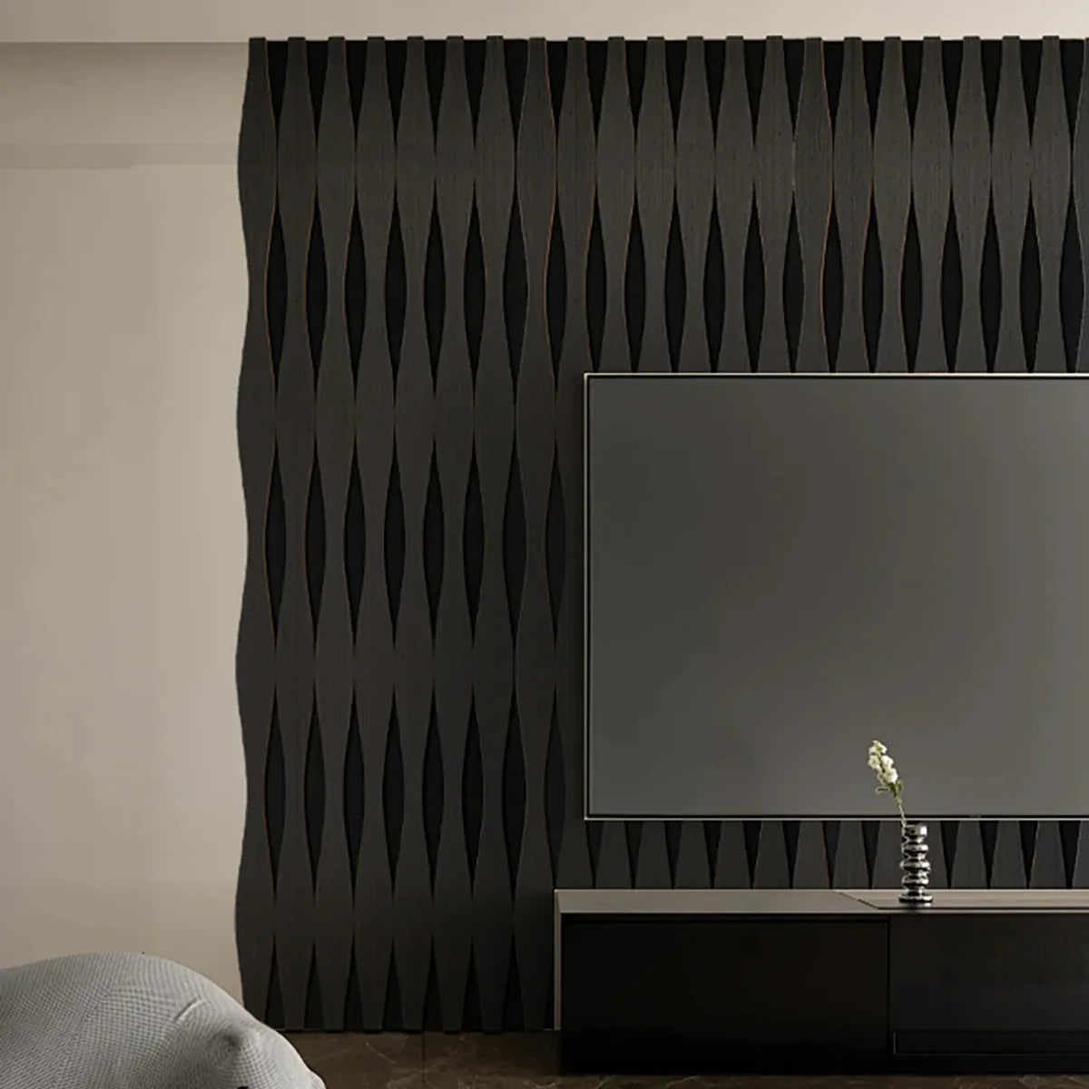 Set 6 Panouri riflaj acustic decorativ, MDF si pasla, Naimeed D6251, 240x30x1.8cm, Stejar Negru
