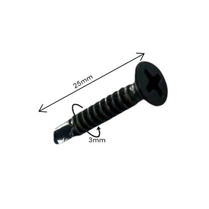 Surub pentru fixarea sinei de placa de gard, fier zincat, Naimeed D6482, 25x3 mm, Negru