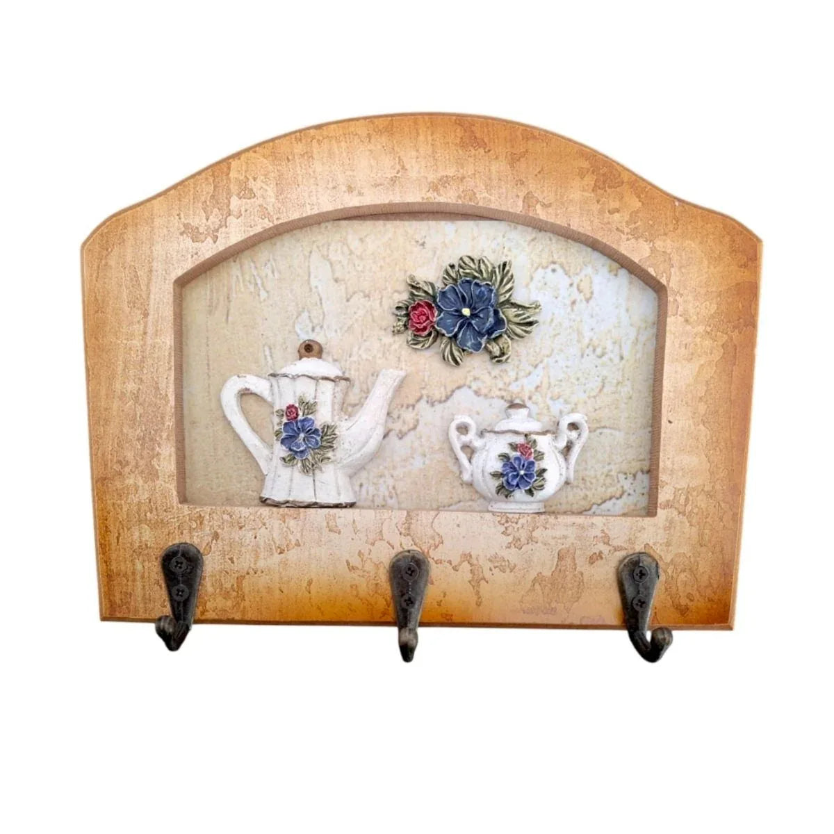 Cuier decorativ cu 3 carlige, Naimeed D65-8, 20x15.5x0.8 cm, Maro
