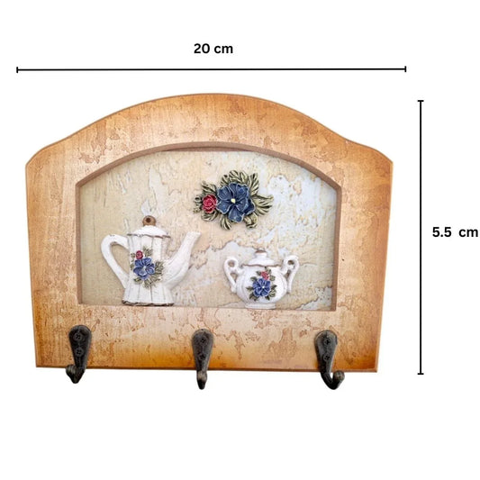 Cuier decorativ cu 3 carlige, Naimeed D65-8, 20x15.5x0.8 cm, Maro