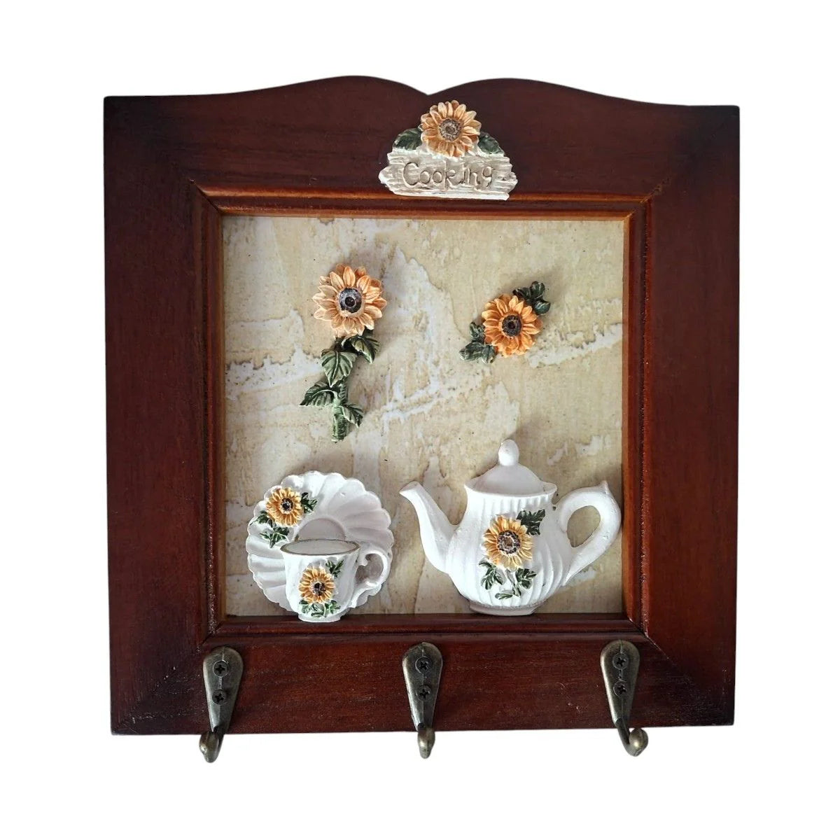 Cuier decorativ cu 3 carlige, Naimeed D66-4, 21x21x1.3cm, Maro