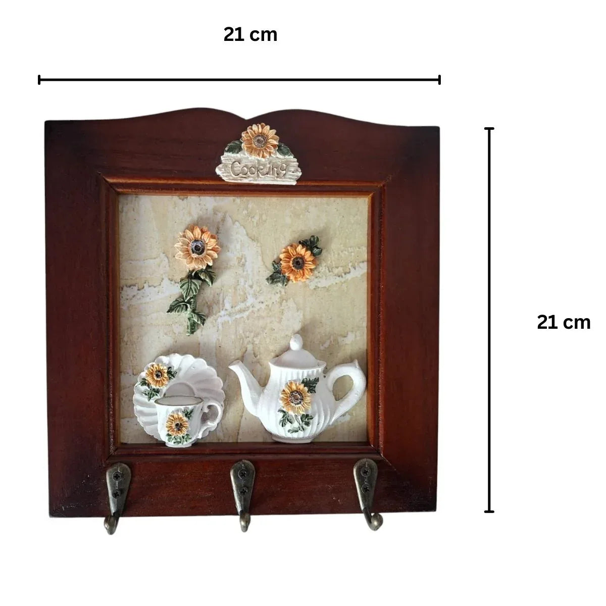 Cuier decorativ cu 3 carlige, Naimeed D66-4, 21x21x1.3cm, Maro