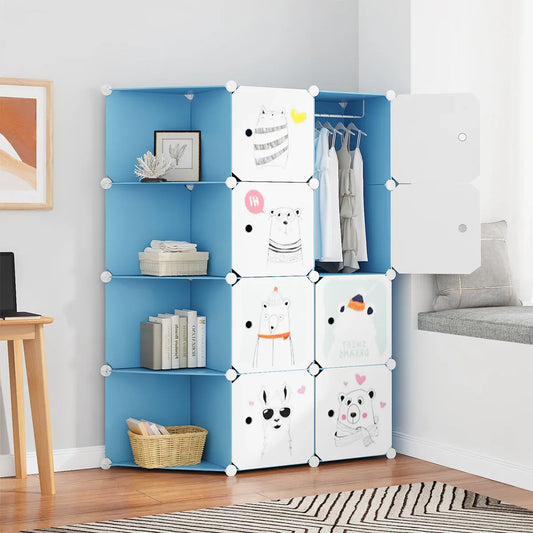 Dulap Modular, camera copii, 8 usi, Naimeed D6604, Albastru, 147x110x37 cm
