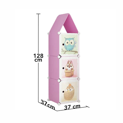 Dulap Modular, camera copii, 3 usi, Naimeed D6607, Roz, 128x37x37 cm