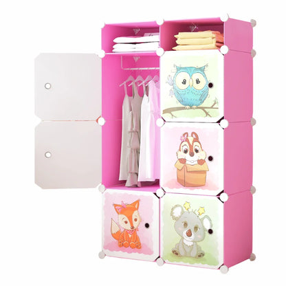 Dulap Modular, camera copii, 6 usi, Naimeed D6612, Roz, 129x75x37 cm