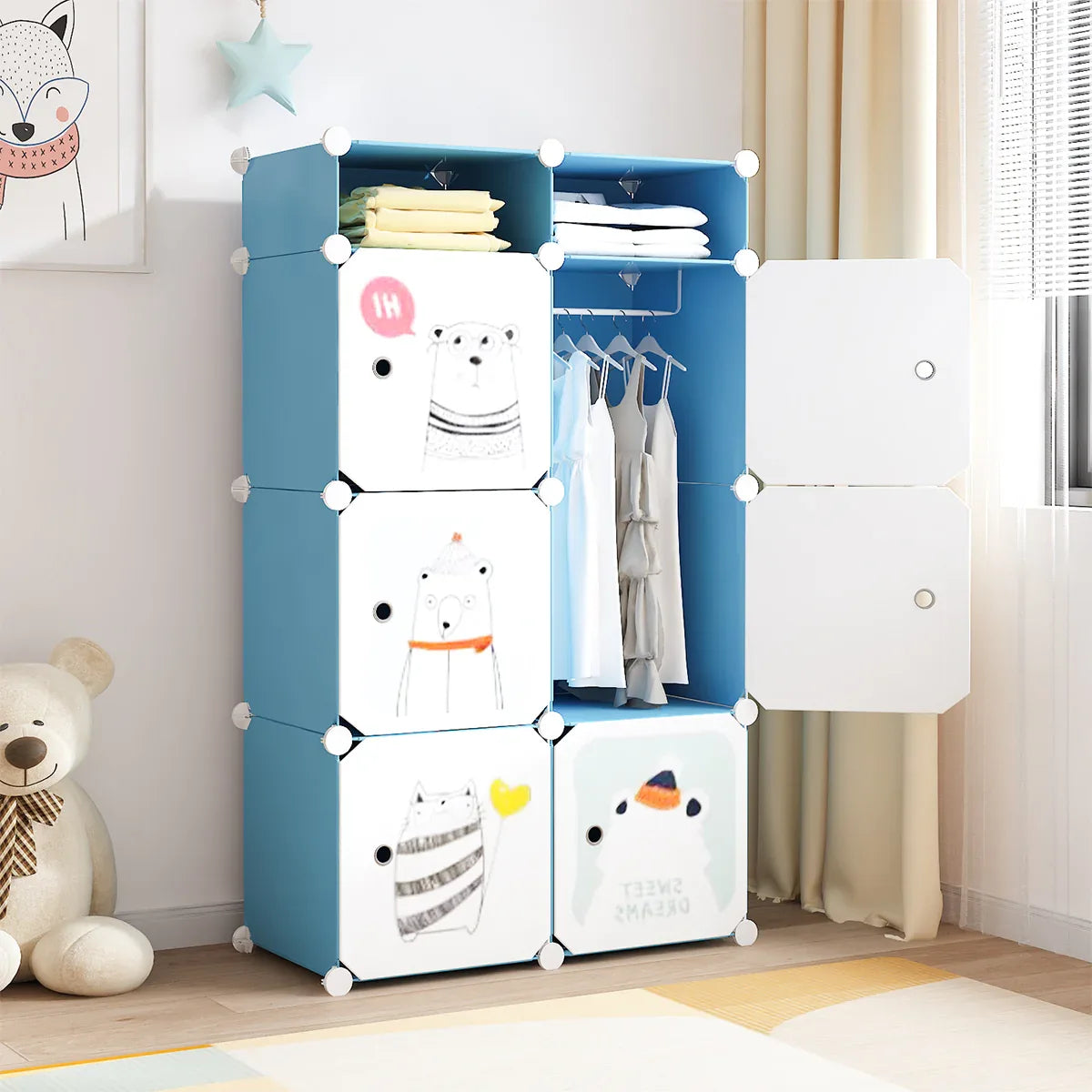 Dulap Modular, camera copii, 6 usi, Naimeed D6615, Albastru, 129x75x37 cm