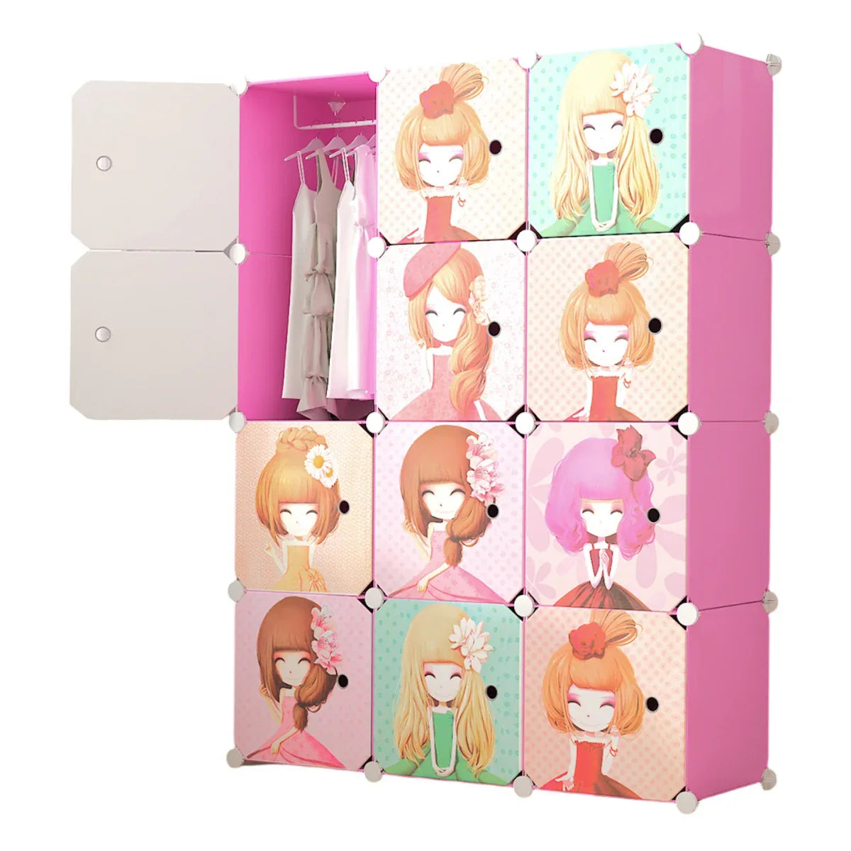 Dulap Modular, camera copii, 12 usi, Naimeed D6617, Roz, 147x110x37 cm