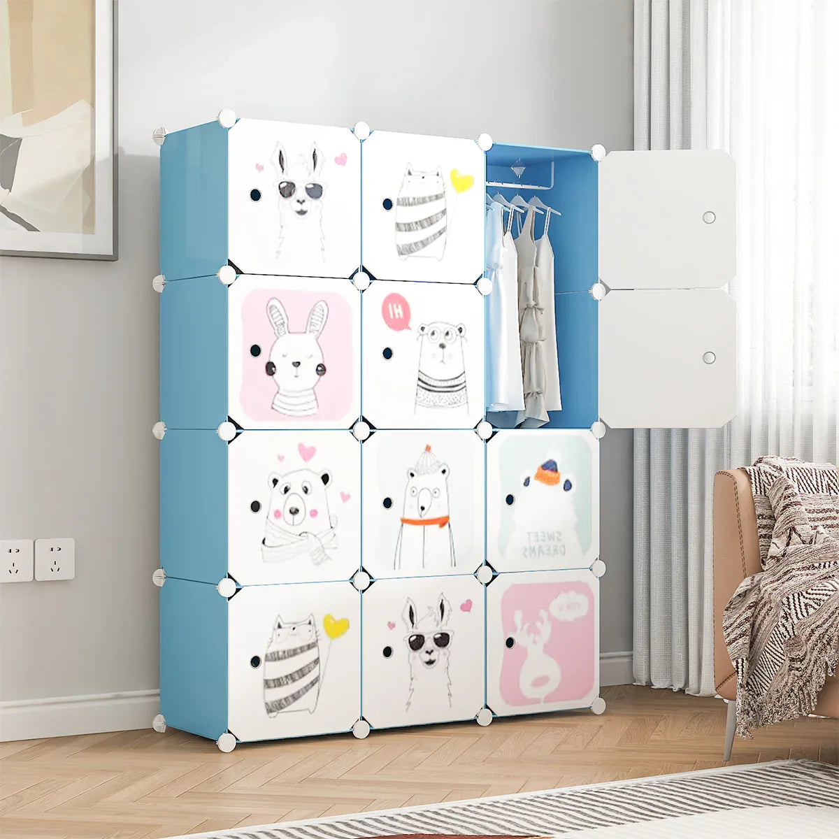 Dulap Modular, camera copii, 12 usi, Naimeed D6622, Albastru, 147x110x37 cm