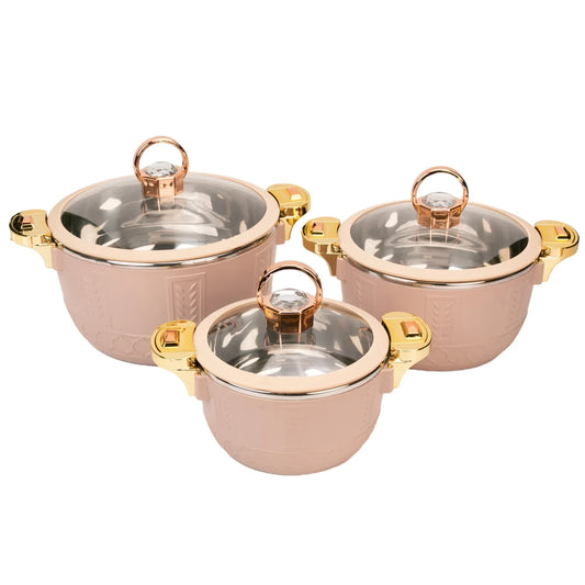 Caserola termica, set 3 piese, Thermo Class, cu interior din inox, Naimeed D6701, Roz