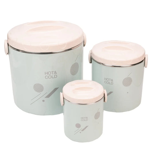 Caserola termica, set 3 piese, Thermo Class, cu interior din inox, Naimeed D6704, Albastru deschis