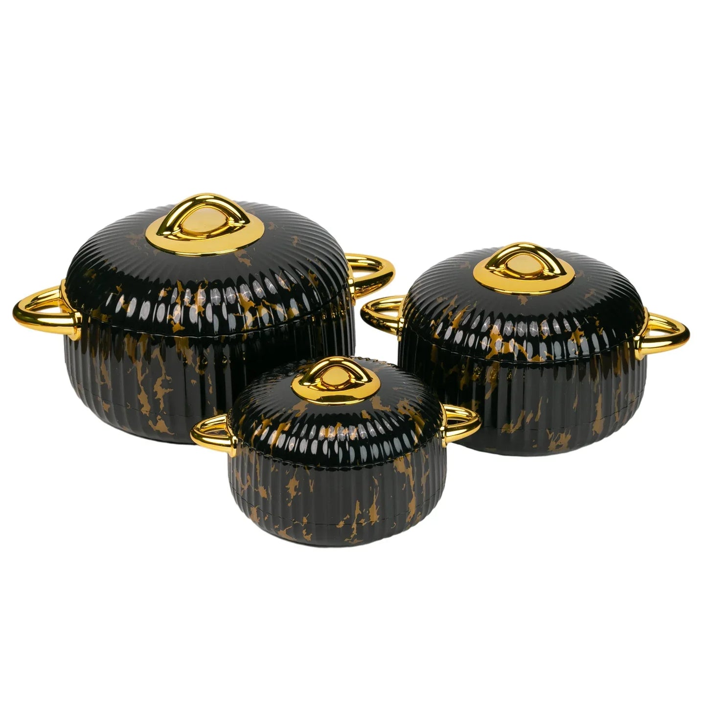 Caserola termica, set 3 piese, Thermo Class, cu interior din inox, Naimeed D6713, Negru