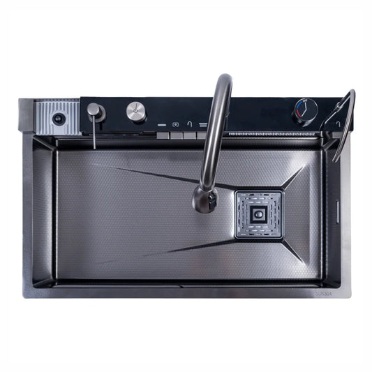 Chiuveta multifunctionala Smart Cuisine, cu accesorii incluse, Naimeed D6744, functii multiple, otel inoxidabil, Gri, 210x750x460mm