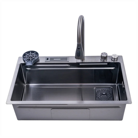 Chiuveta multifunctionala Smart Cuisine, cu accesorii incluse, Naimeed D6746, functii multiple, otel inoxidabil, Gri, 210x750x460mm