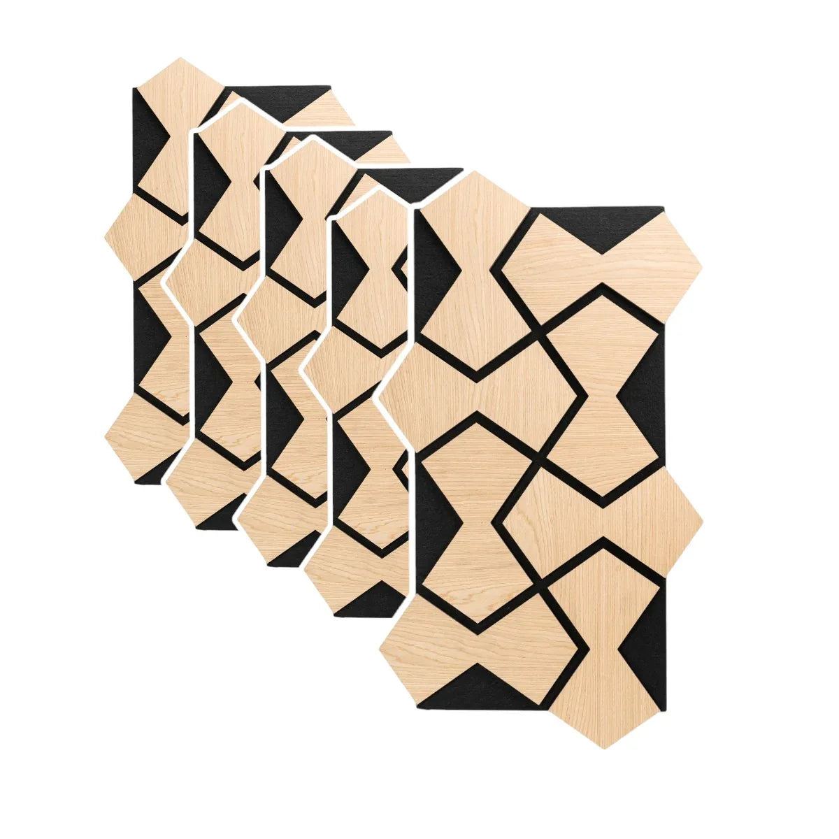 Set 5 Panouri riflaje acustice decorative, HDF si pasla, Naimeed D6755, 85x48x1.8cm, Stejar