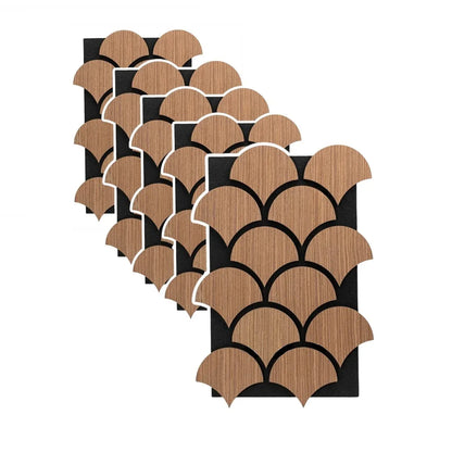 Set 5 Panouri riflaje acustice decorative, HDF si pasla, Naimeed D6764, 60x40x1.8cm, Stejar inchis