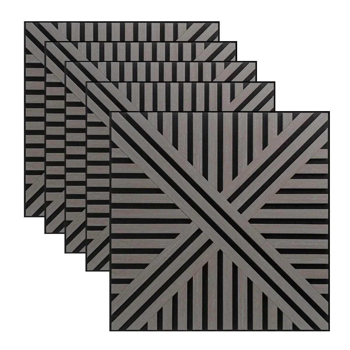 Set 5 Panouri riflaje acustice decorative, MDF si pasla, Naimeed D6765, 60x60x1.8cm, Gri