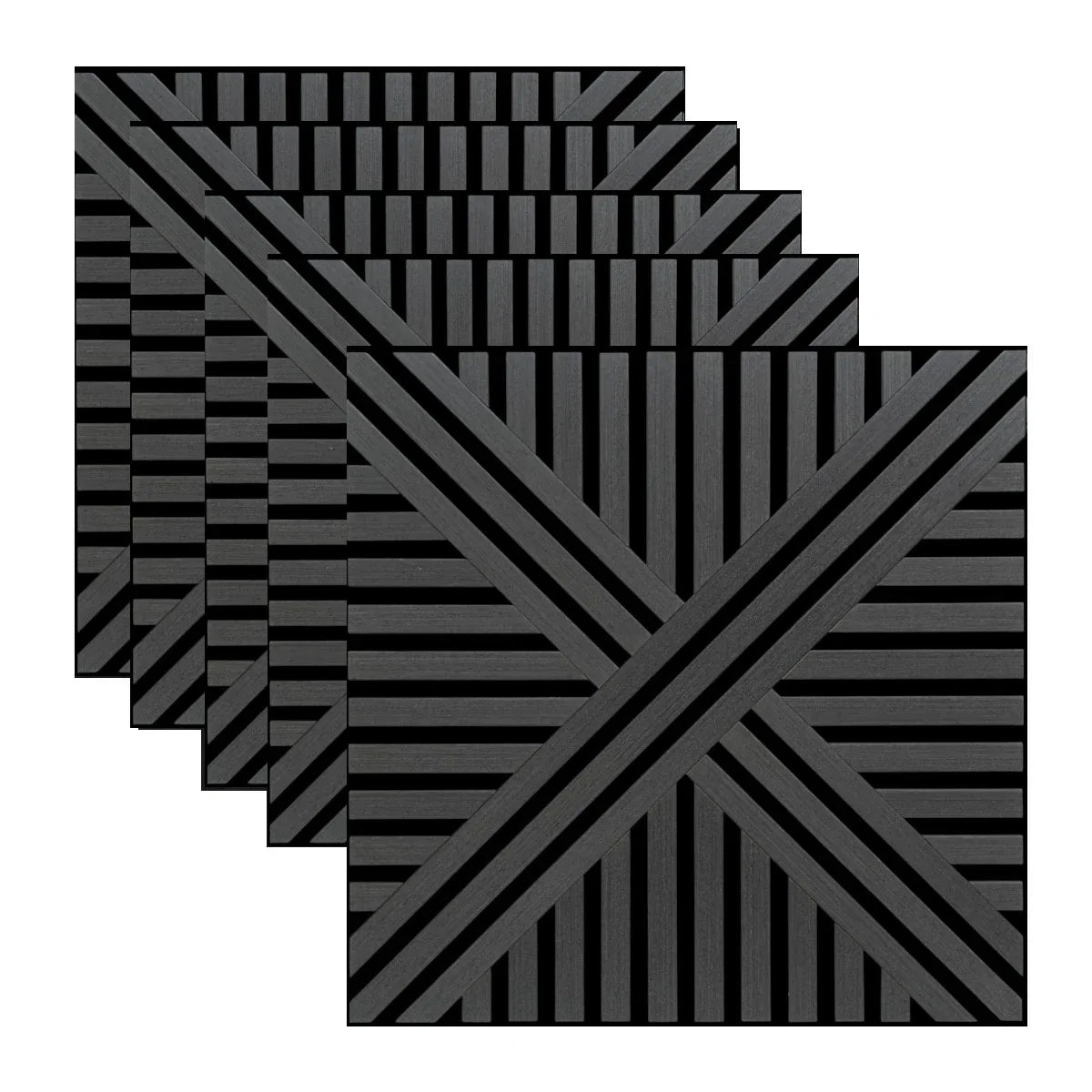 Set 5 Panouri riflaje acustice decorative, MDF si pasla, Naimeed D6766, 60x60x1.8cm, Negru