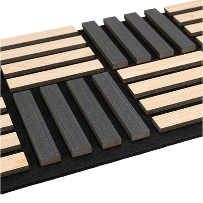 Set 5 Panouri riflaje acustice decorative, MDF si pasla, Naimeed D6771, 60x40x2.1cm, Stejar/Negru