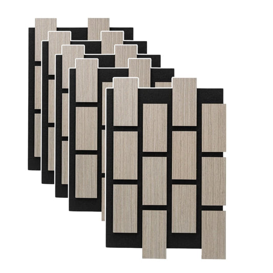 Set 5 Panouri riflaje acustice decorative, MDF si pasla, Naimeed D6776, 60x40x2.1cm, Gri