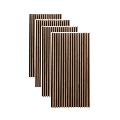 Set 4 Panouri riflaje acustice decorative, MDF si pasla, Naimeed D6781, 240x60x2.1cm, Stejar inchis