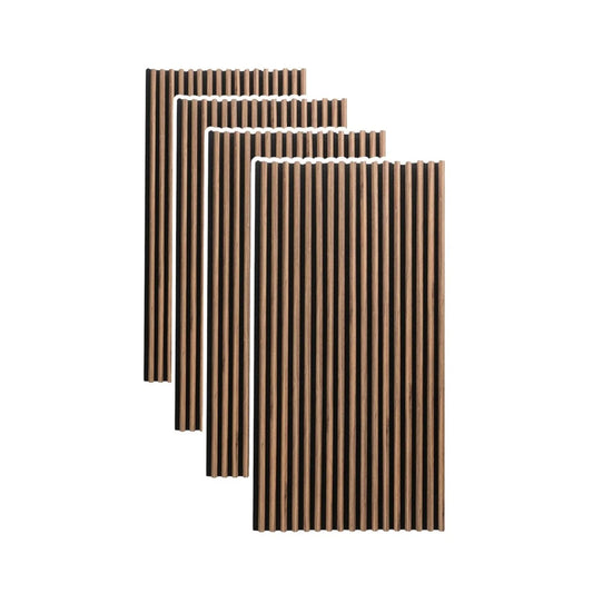 Set 4 Panouri riflaje acustice decorative, MDF si pasla, Naimeed D6781, 240x60x2.1cm, Stejar inchis