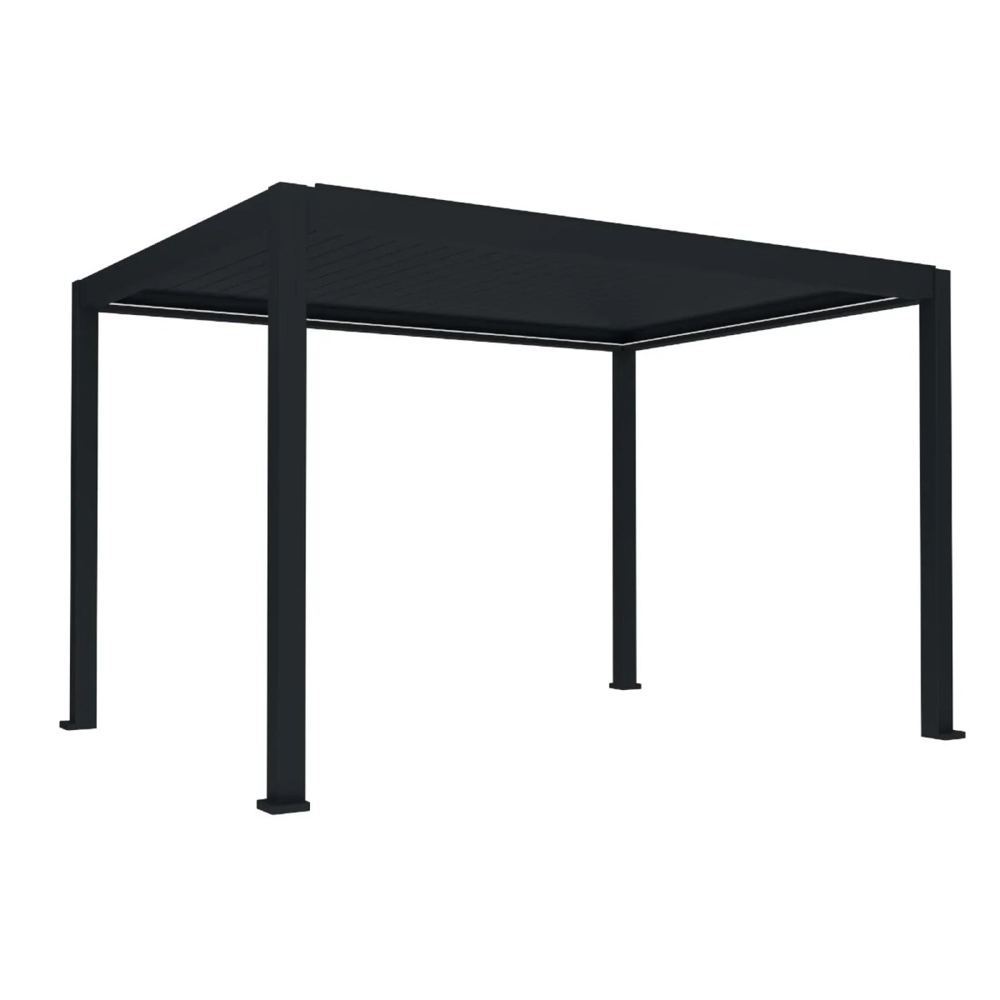 Pergola bioclimatica, iluminare LED, aluminiu, acoperis motorizat, Naimeed D6784, 400x300x250cm, Negru