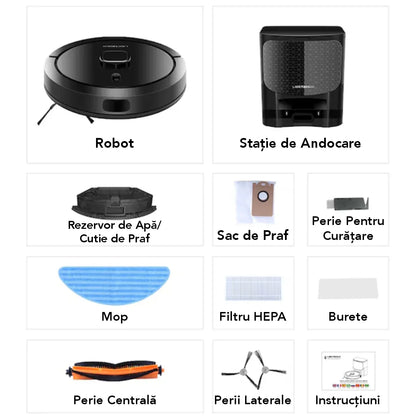 Aspirator Robot cu spalare, Inteligent Liectroux G7(D6816), navigare cu laser LDS(Lidar+SLAM), ghid vocal, autonomie 180 de minute, rezervor de apă de 300ml, coș de praf de 300ml, 98x350x350mm, Negru