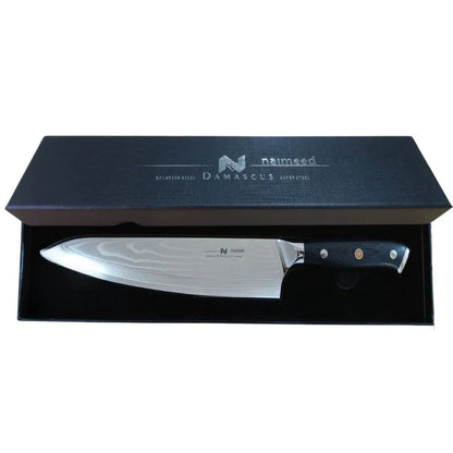 Cutit de bucatar, din otel Damascus, Naimeed D6822, damasc 67 straturi, 38 cm,  Negru