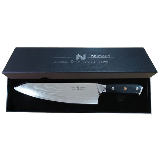 Cutit de bucatar, din otel Damascus, Naimeed D6822, damasc 67 straturi, 38 cm,  Negru