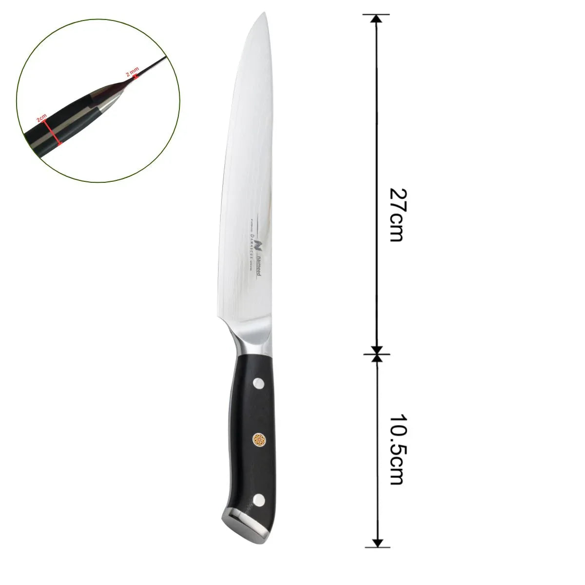 Cutit feliere, din otel Damascus,  Naimeed D6823, damasc 67 straturi, 37.5 cm, Negru