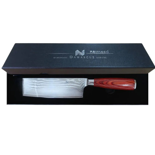 Cutit Profesional pentru tocat, din otel Damascus, Naimeed D6828, damasc 67 straturi, 30.5 cm, Maro