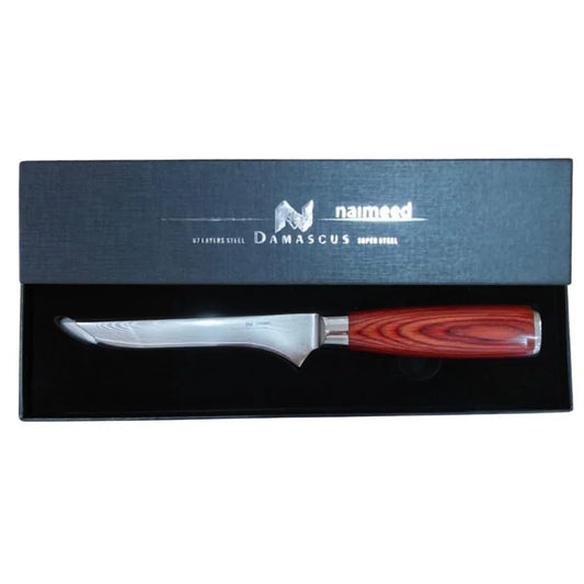 Cutit de dezosat, din otel Damascus, Naimeed D6831, damasc 67 straturi, 28 cm,  Maro