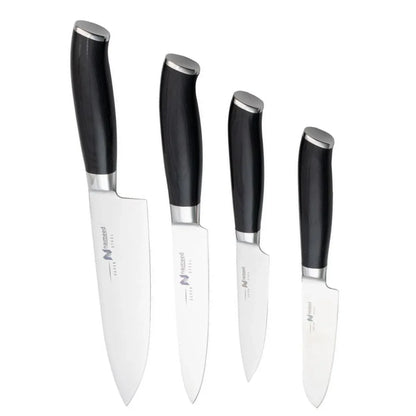 Set 4 cutite profesionale cu suport magnetic, Naimeed D6832, Negru