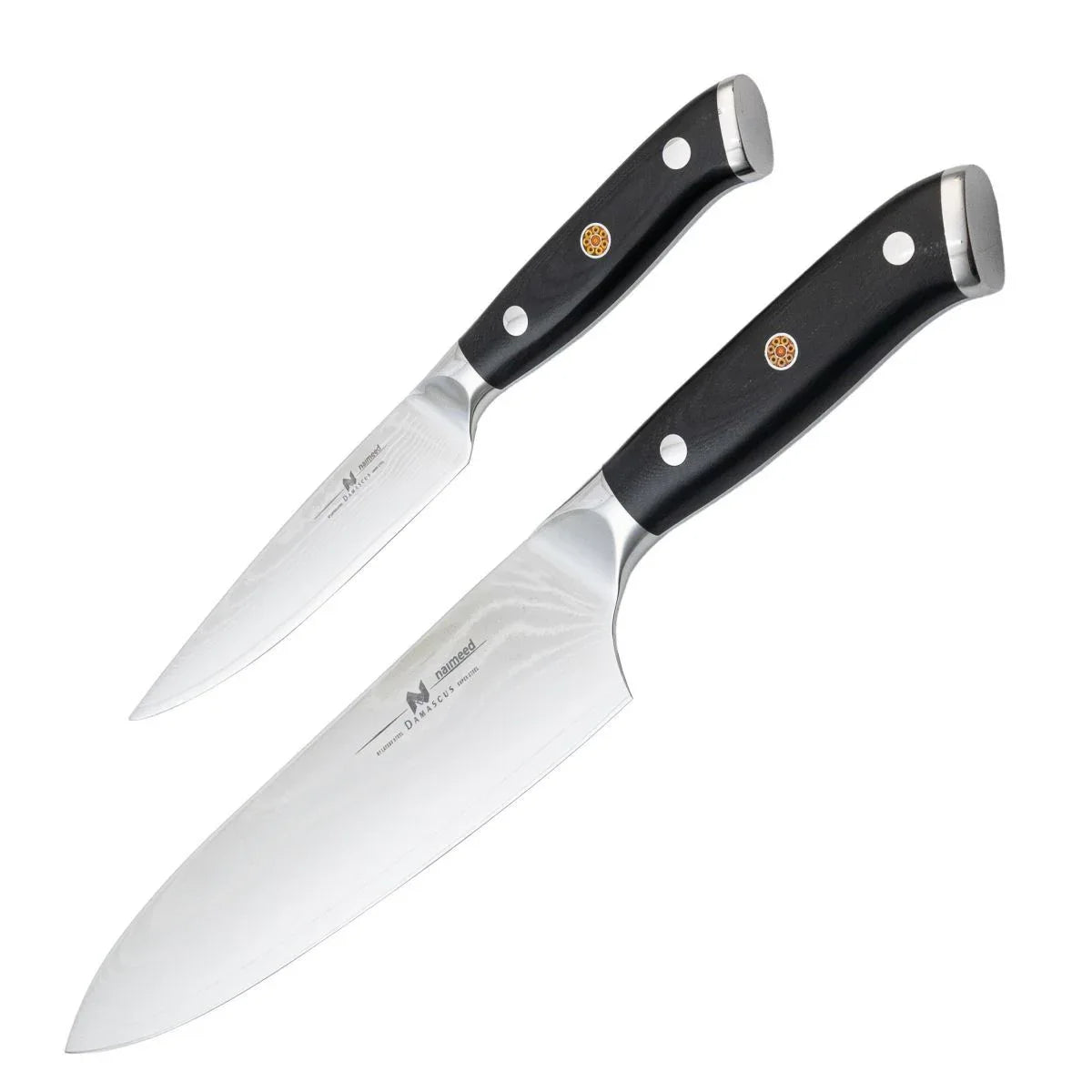 Set 2 cutite profesionale, din otel Damascus, Naimeed D6833, damasc 67 de straturi,  Negru