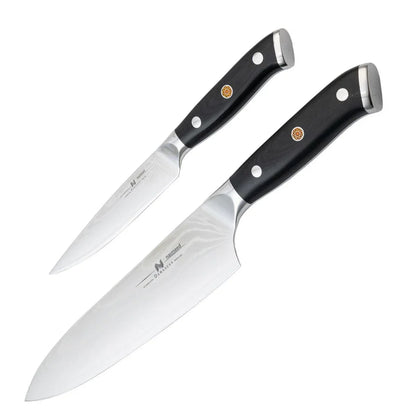 Set 2 cutite profesionale, din otel Damascus, Naimeed D6833, damasc 67 de straturi,  Negru